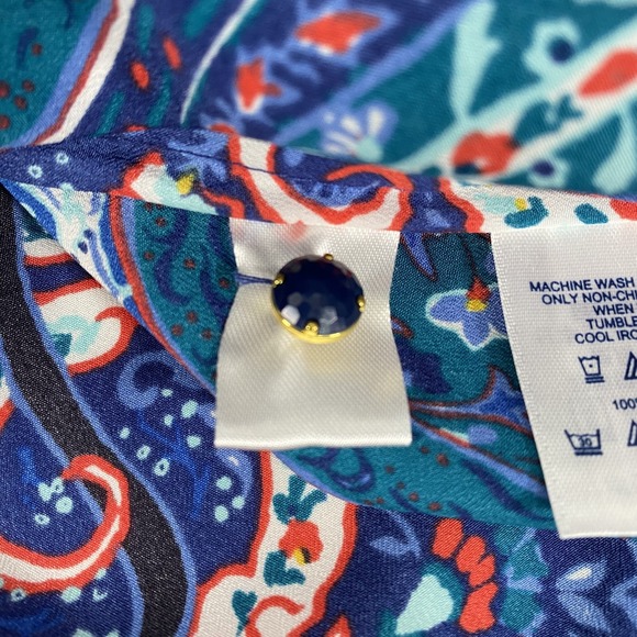 Lands End Blouse Womens 20W Blue Paisley Print Long Sleeve Button Up Shirt Top - Picture 6 of 12